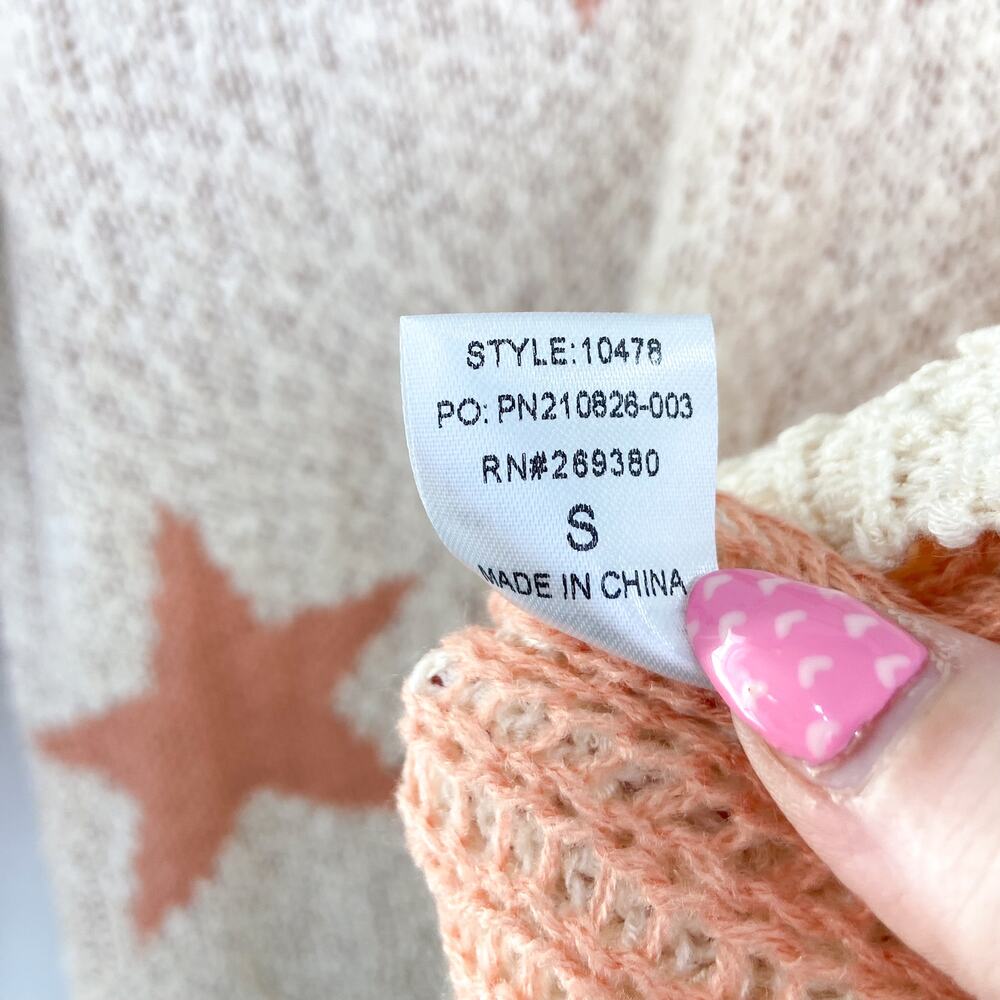 Boutique Women's Star Knit Pullover Sweater Cream Orange size Small - Picture 7 of 7